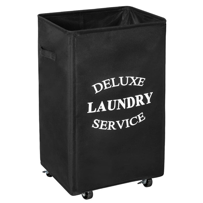 WOWLIVE Large Rolling Laundry Basket Wheels 90L Collapsible Tall Laundry Hamper Handle Foldable Dirty Clothing Basket Fold up Rectangular Hampers for Laundry Dorm Room (Black) - Image 1